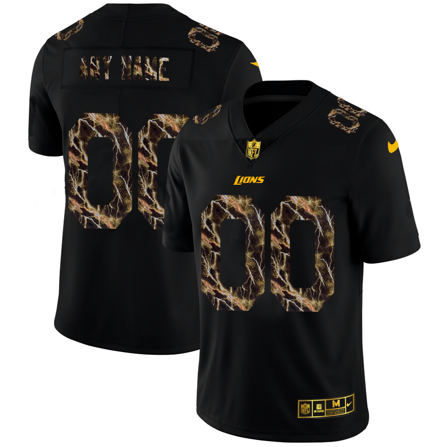 2020 Detroit Lions Custom Men Black Nike Flocked Lightning Vapor Limited NFL Jersey->customized nfl jersey->Custom Jersey